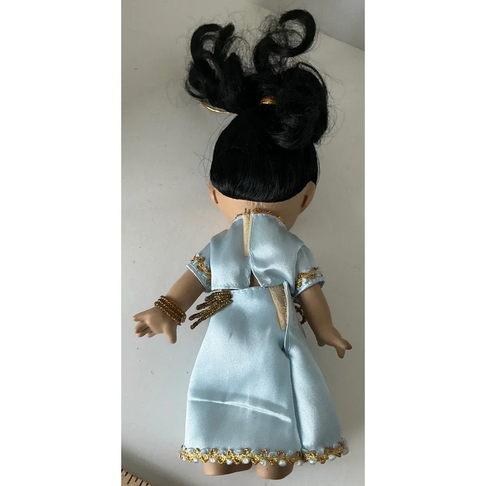 Precious Moments Vintage Indian Girl Doll Blue Sari Gold Trim 9 Inch Collectible